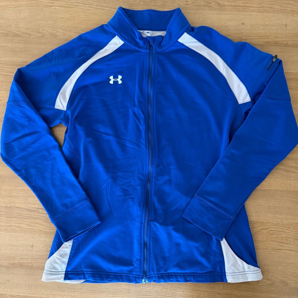 Under Armour Mens Full Zip Track Jacket Blue White LG Lightweight Performance